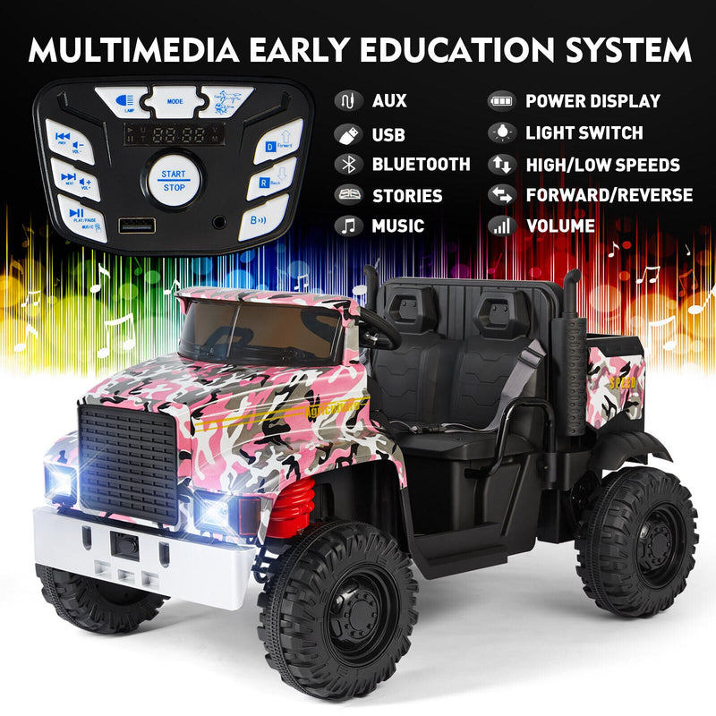 New Pink Camo 24V Battery Kids Ride On Truck with Trailer and Remote Control