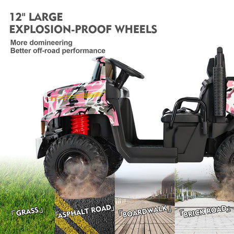 New Pink Camo 24V Battery Kids Ride On Truck with Trailer and Remote Control