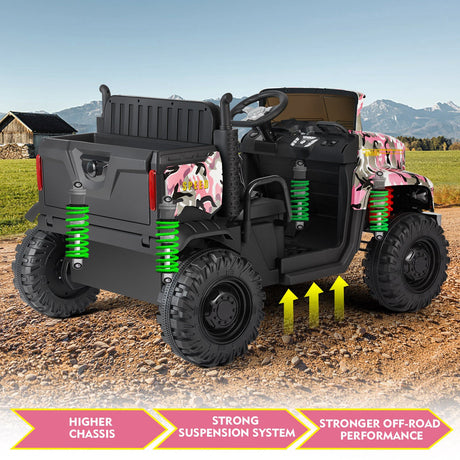 24V Battery-Powered Kids Ride On Truck with 3 Speeds and Remote Control - Camo Pink