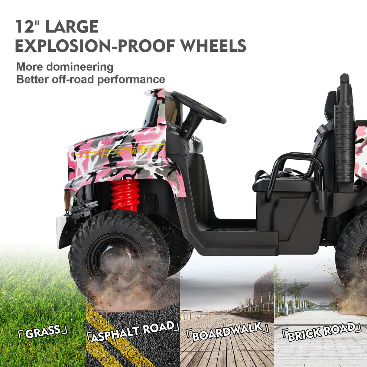 24V Battery-Powered Kids Ride On Truck with 3 Speeds and Remote Control - Camo Pink