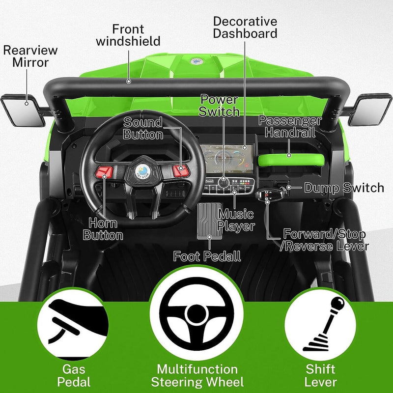 Electric 2 Seater UTV Car for Kids with 4WD and Dump Bed - 24V Powerful Vehicle
