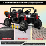 Electric 2 Seater UTV Dump Truck with Remote Control, Dump Bed, and Shovel - Black