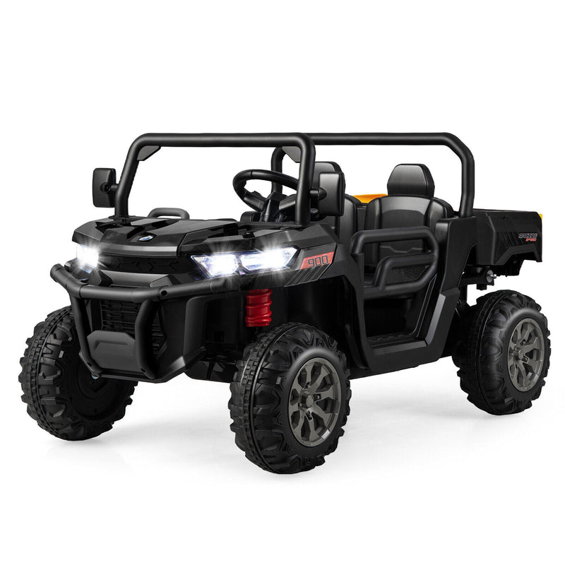 Electric 2 Seater UTV Dump Truck with Remote Control, Dump Bed, and Shovel - Black
