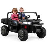 Electric 2 Seater UTV Dump Truck with Remote Control, Dump Bed, and Shovel - Black