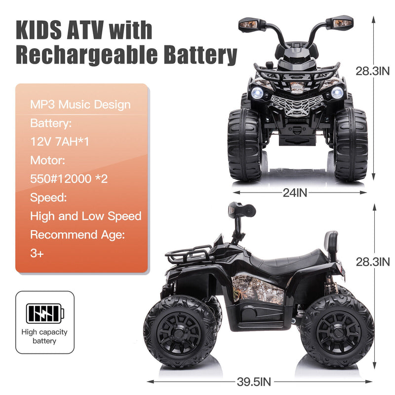 Electric 2-Speed Kids ATV Quad Car with MP3 and LED Lights - Perfect Gift for Kids!