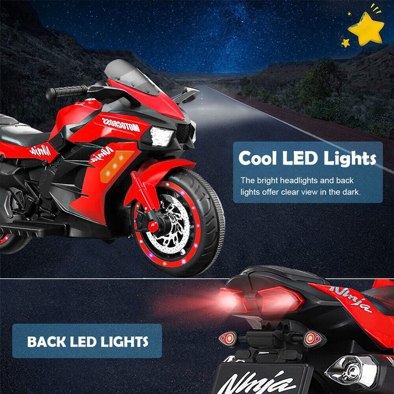 Electric 2-Wheel Kids Motorbike with Music and LED Lights - 12V Battery Powered
