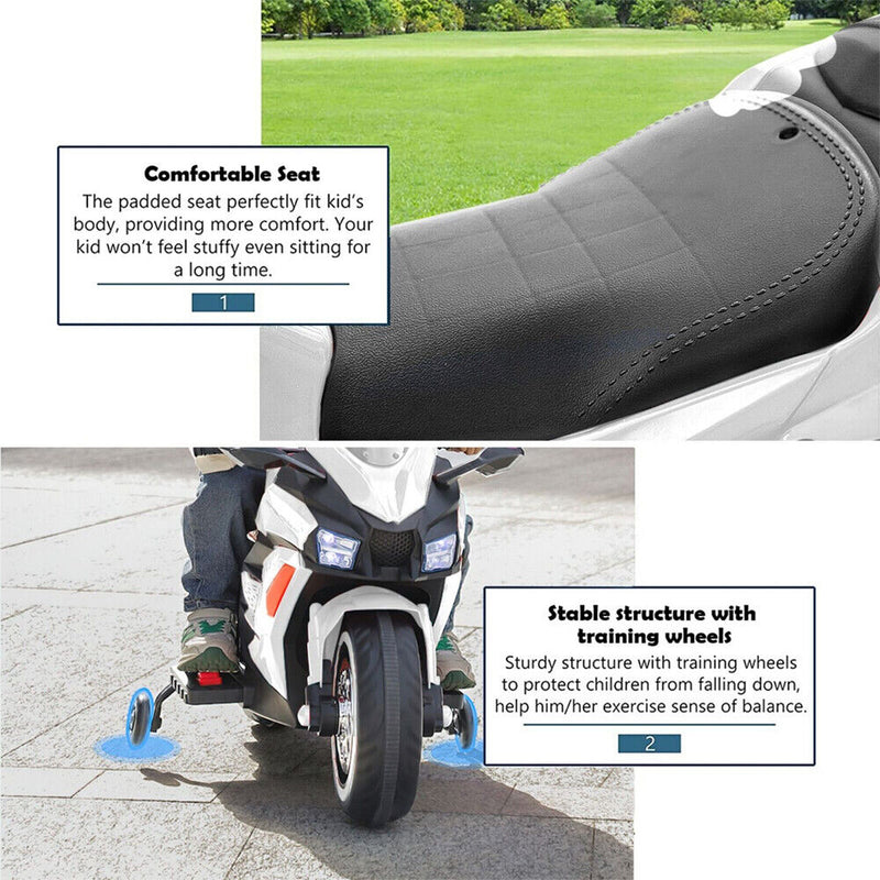 Electric 2-Wheel Kids Motorbike with Music and LED Lights - 12V Battery Powered