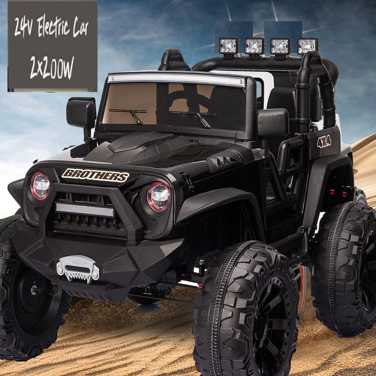 Electric 24V Kids Ride-On Truck with MP3, LED Lights, and Remote Control - 2 Seats, 2x200W Motors