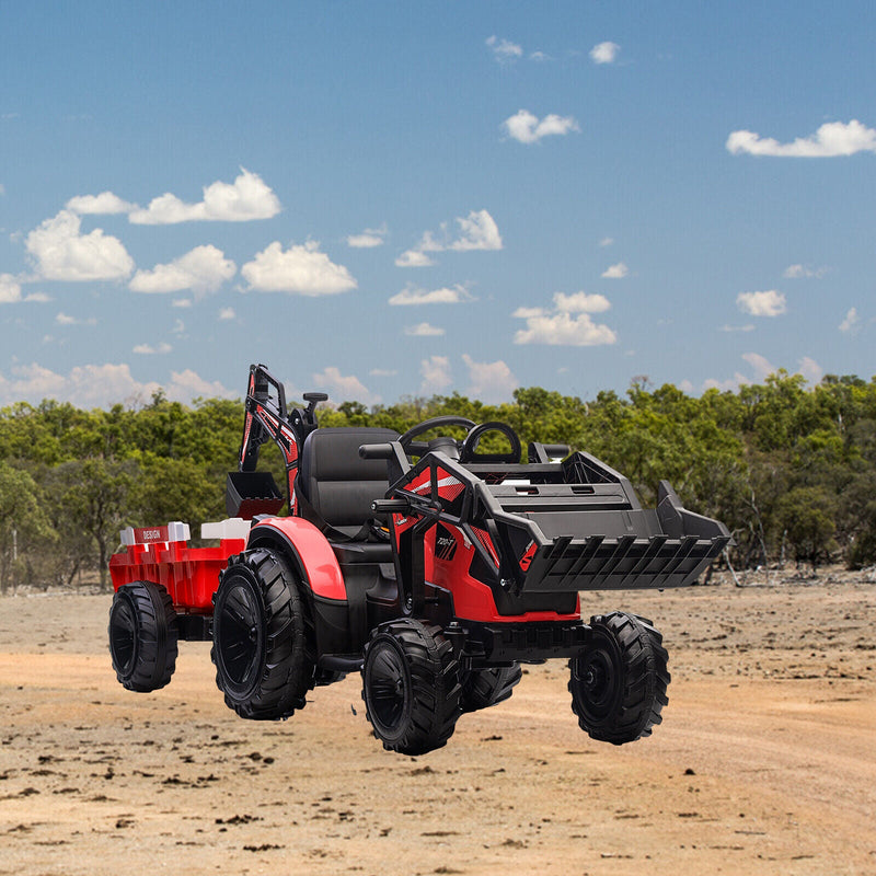 Electric 24V Tractor with Remote Control and Detachable Trailer - Perfect for Kids' Excavator Adventures!