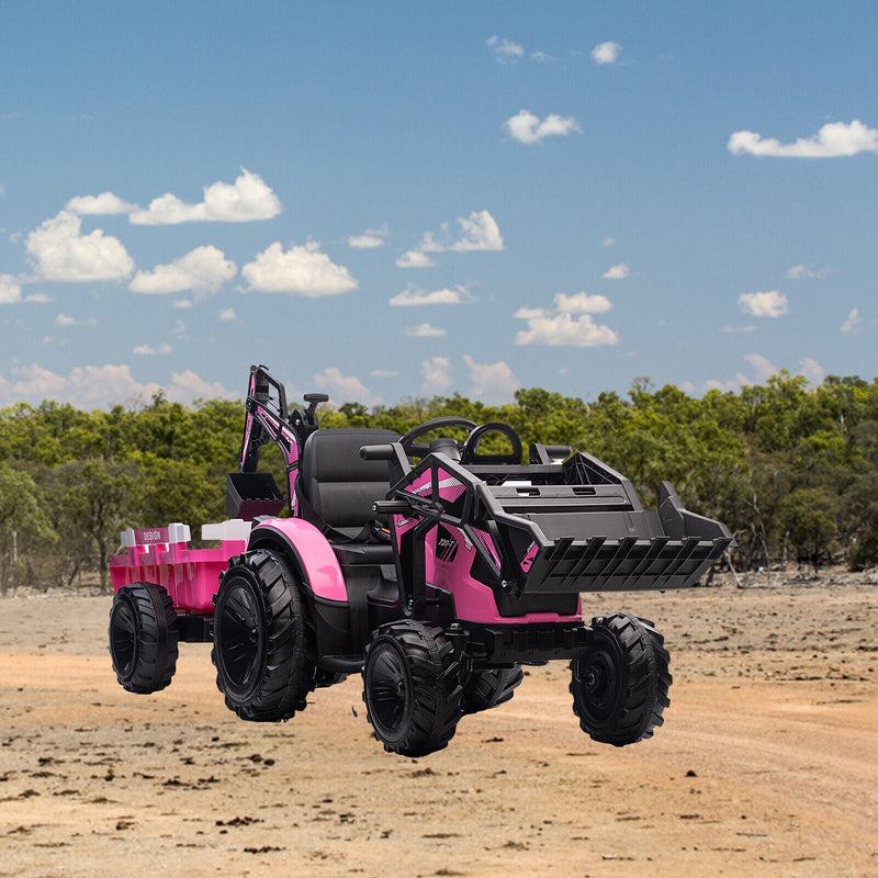 Electric 24V Tractor with Remote Control and Detachable Trailer - Perfect for Kids' Excavator Adventures!