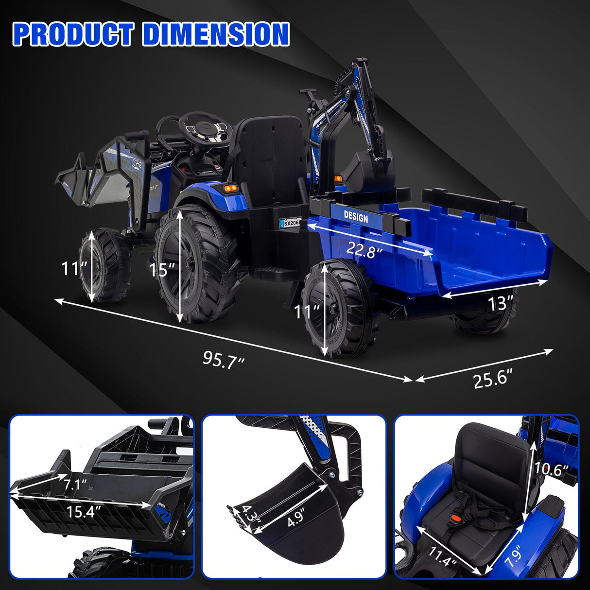 Electric 3-in-1 Kids Ride On Tractor with Remote Control - Excavator, Bulldozer, and 24V Power