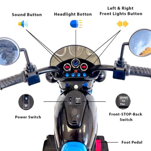 12V Electric Kids Dirt Bike with Training Wheels - Blue Motorbike for Young Riders