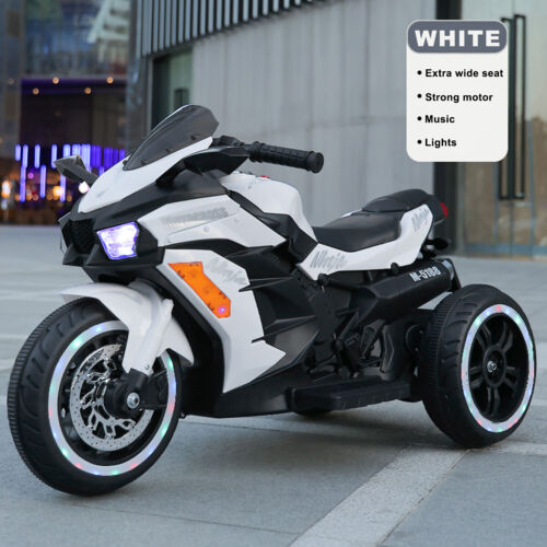 Electric 3-Wheel Kids Motorcycle with Rechargeable Battery - White