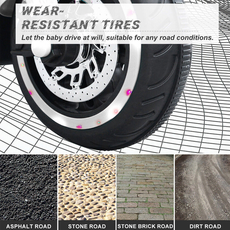 Electric 3 Wheel Motorbike for Kids with Music and LED Lights - 12V Battery Powered