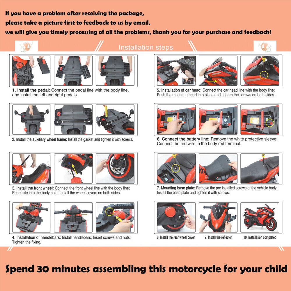 Electric 3 Wheel Motorbike for Kids with Music and LED Lights - 12V Battery Powered