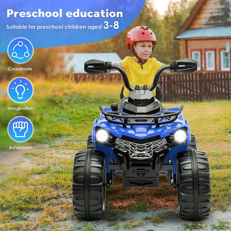 Electric 4-Wheeler ATV Quad for Kids with 2 Speeds, MP3 Player, and LED Lights