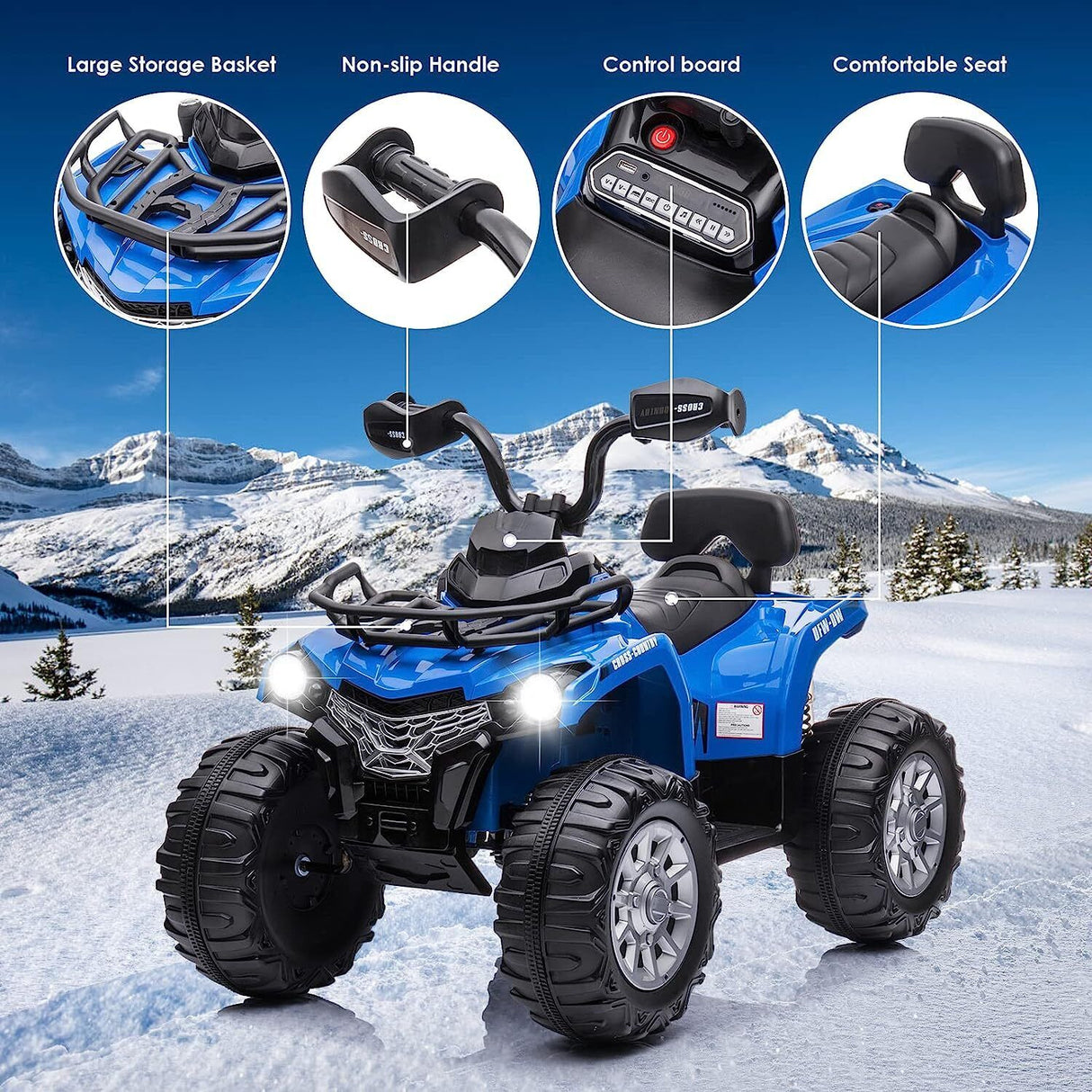Electric 4-Wheeler ATV Quad for Kids with 2 Speeds, MP3 Player, and LED Lights