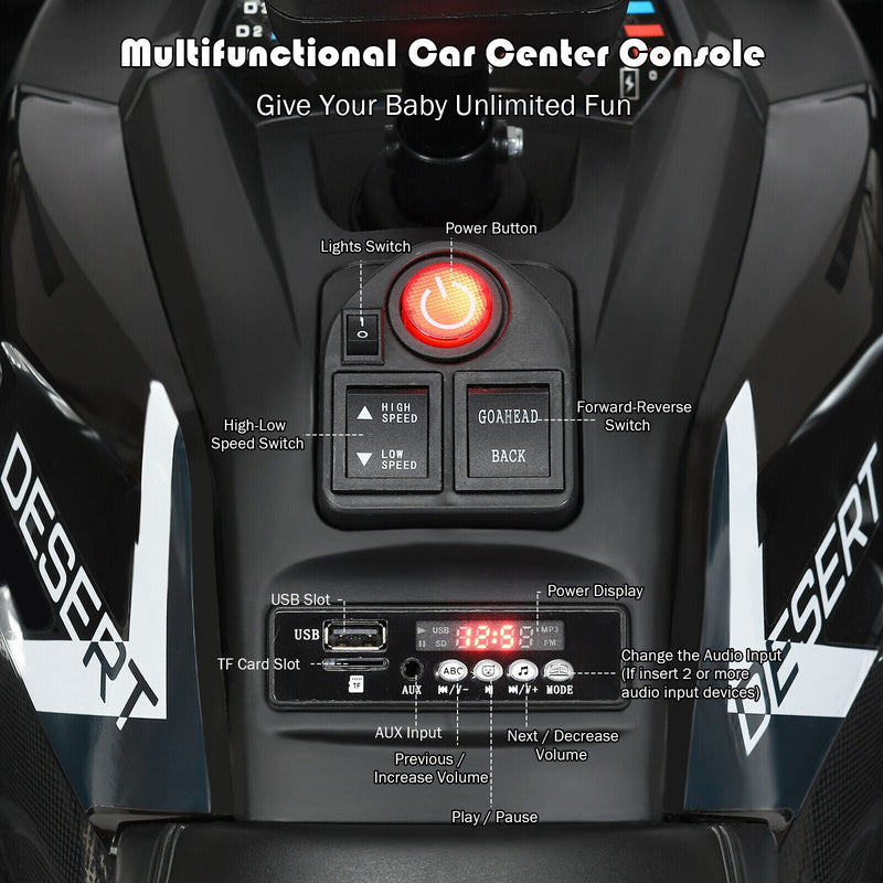 Electric 4-Wheeler ATV Quad for Kids with 2 Speeds, MP3 Player, and LED Lights - Black