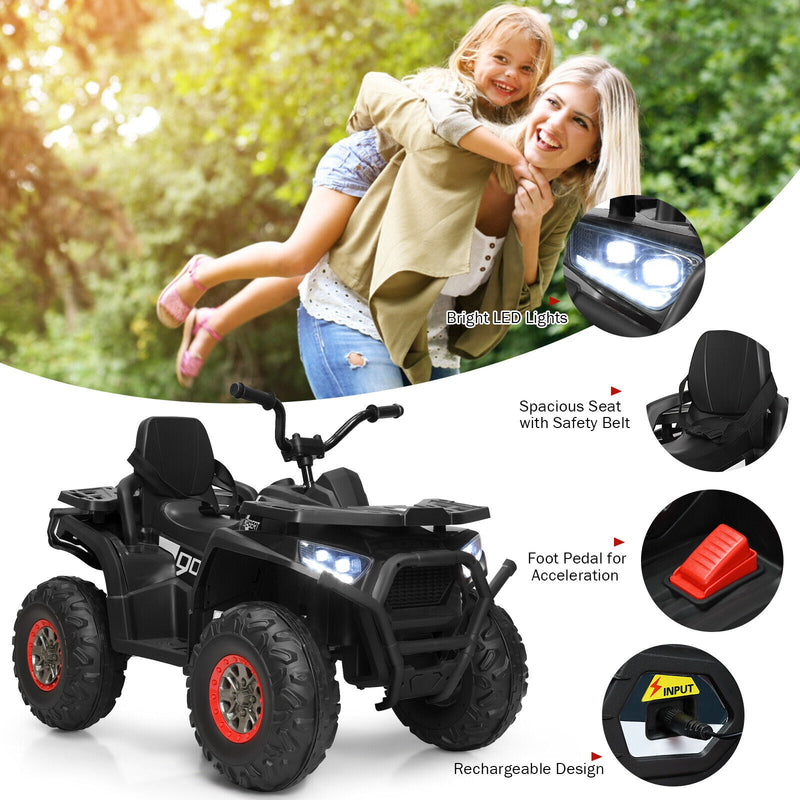 Electric 4-Wheeler ATV Quad for Kids with 2 Speeds, MP3 Player, and LED Lights - Black