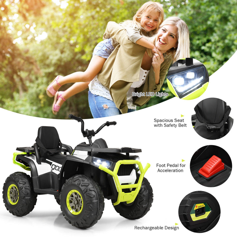 Electric 4-Wheeler ATV Quad for Kids with 2 Speeds, MP3 Player, and LED Lights - White
