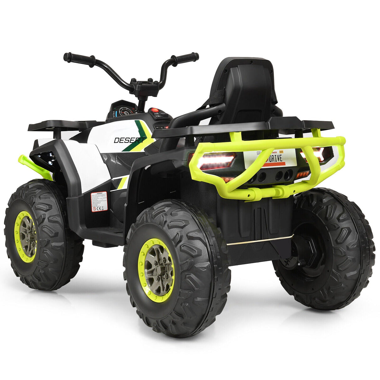 Electric 4-Wheeler ATV Quad for Kids with 2 Speeds, MP3 Player, and LED Lights - White