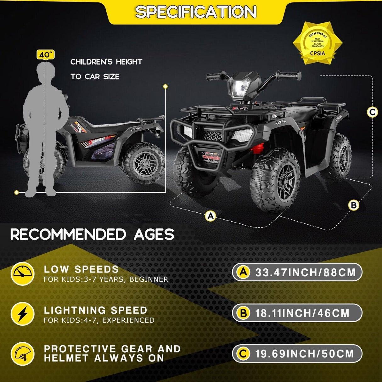 Electric 4-Wheeler ATV Quad for Kids with LED Lights, USB and MP3 Player - Suitable for Boys and Girls Aged 07