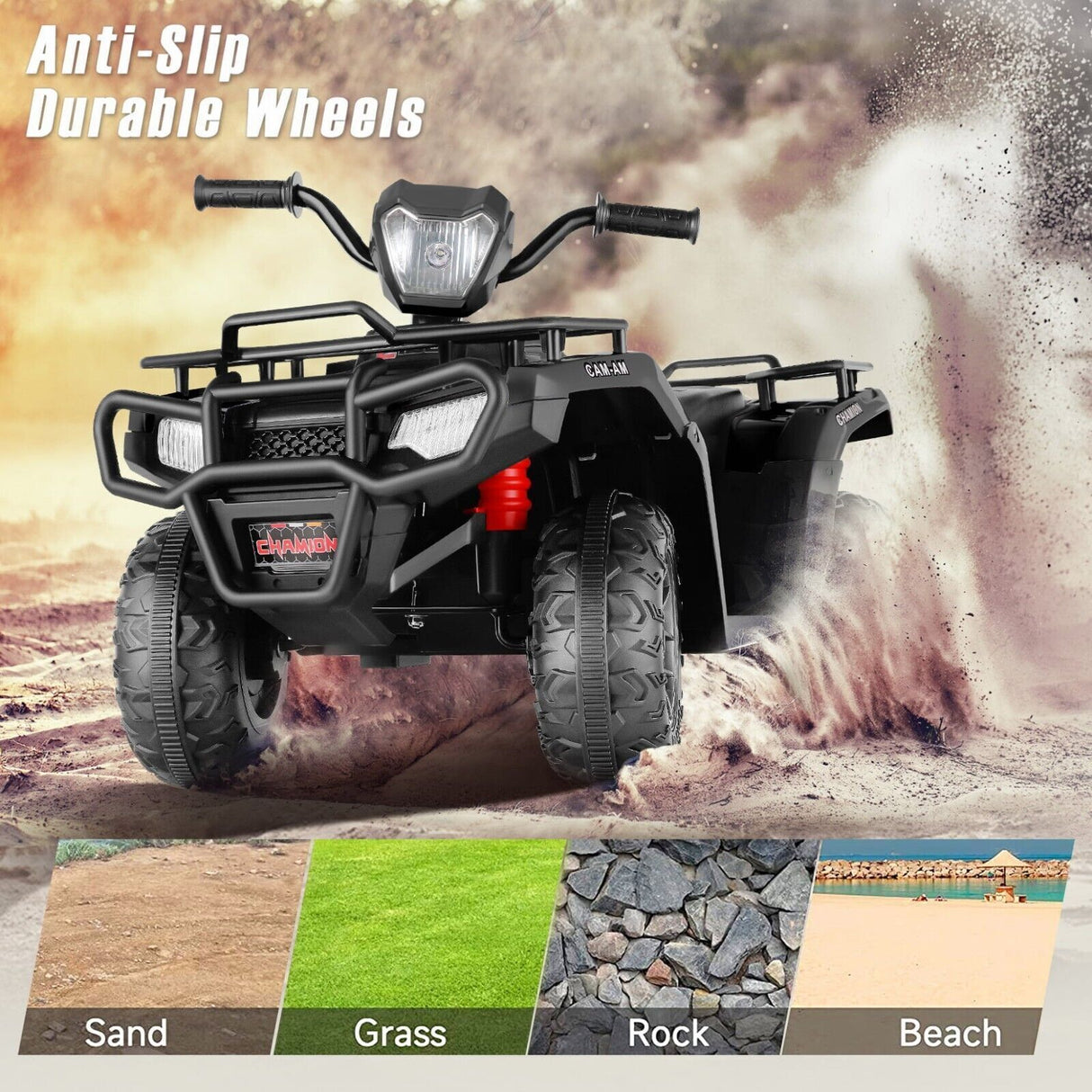 Electric 4-Wheeler ATV Quad for Kids with LED Lights, USB and MP3 Player - Suitable for Girls and Boys Aged 13 and Under