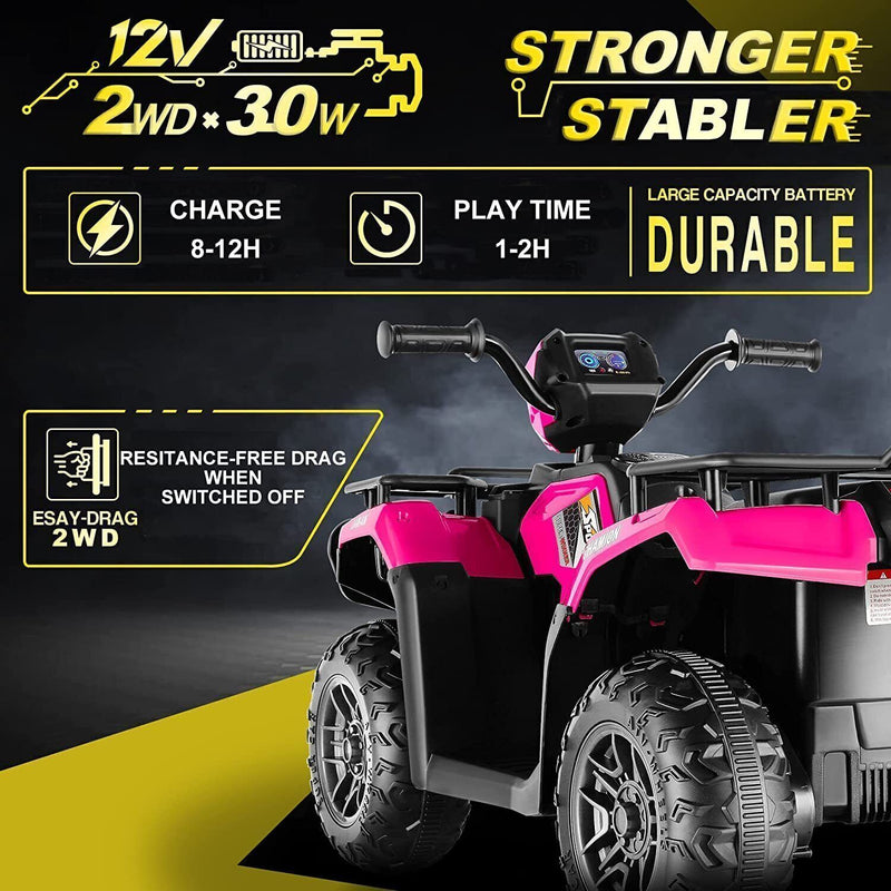 Electric 4-Wheeler ATV Quad for Kids with LED Lights, USB and MP3 Player - Suitable for Girls and Boys Aged 3-7 Years