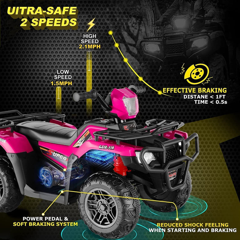Electric 4-Wheeler ATV Quad for Kids with LED Lights, USB and MP3 Player - Suitable for Girls and Boys Aged 3-7 Years