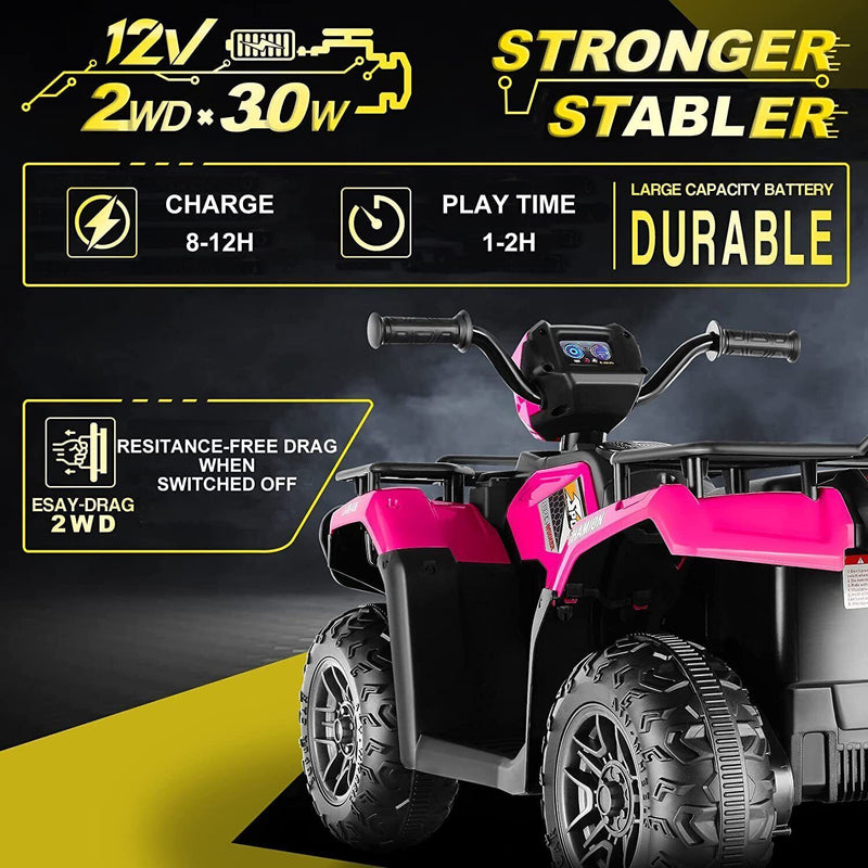 Electric 4-Wheeler ATV Quad for Kids with LED Lights, USB and MP3 Player - Suitable for Girls and Boys Aged 3 to 6 Years