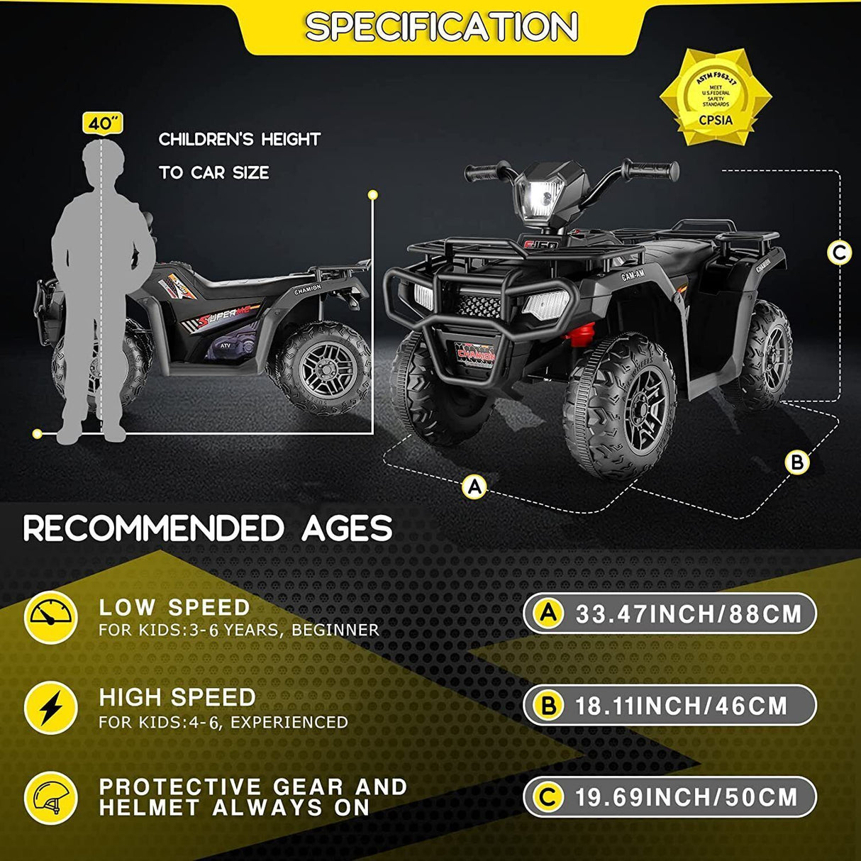 Electric 4-Wheeler ATV Quad for Kids with LED Lights, USB and MP3 Player - Suitable for Girls and Boys Ages 3-6