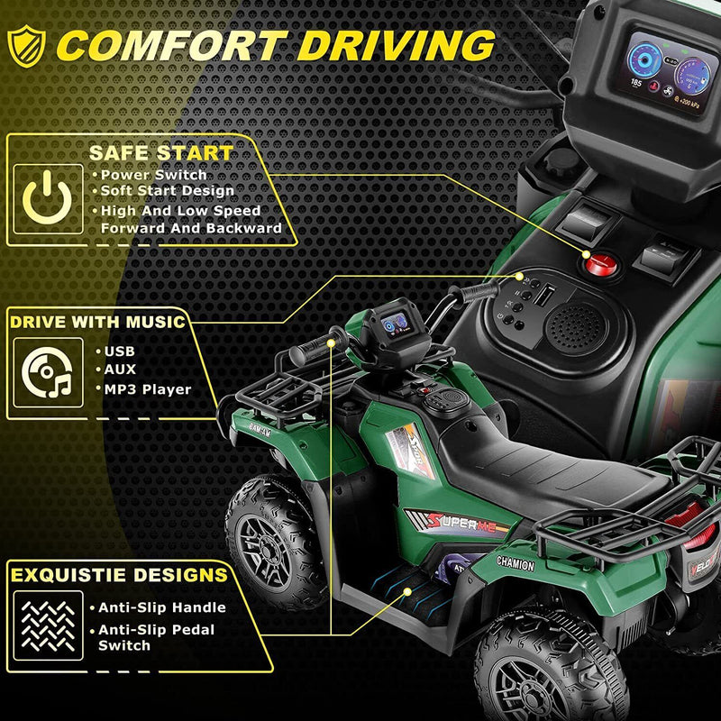 Electric 4-Wheeler ATV Quad for Kids with LED Lights, USB and MP3 Player - Suitable for Girls and Boys Ages 3-6