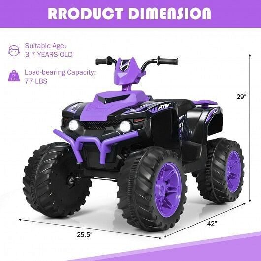 Electric 4-Wheeler ATV Quad Ride On Car for Kids - Purple with LED Light