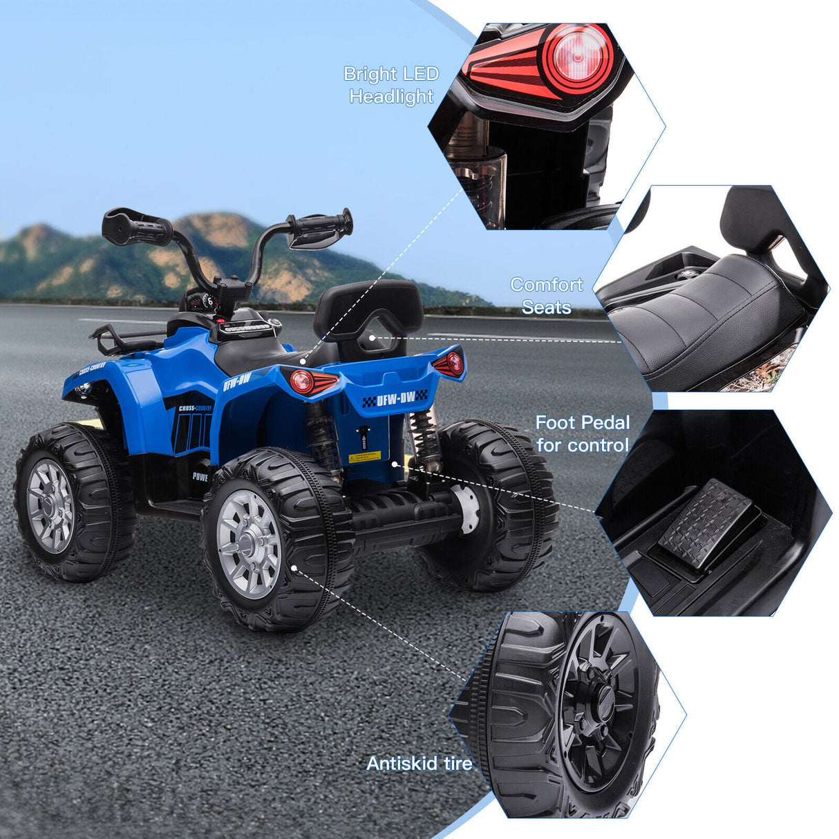 Electric 4-Wheeler ATV Quad Ride On Car for Kids with LED Lights and MP3 Player - 2 Speeds