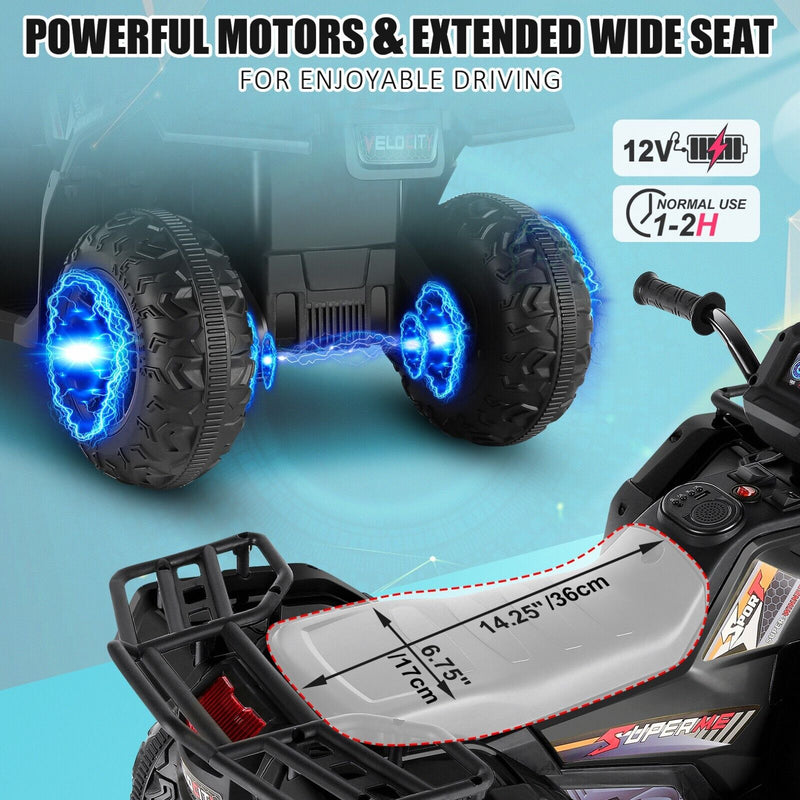 Electric 4-Wheeler ATV Quad Ride-On Car for Kids with LED Lights and MP3 Player - Perfect Gift for Boys and Girls (12V)
