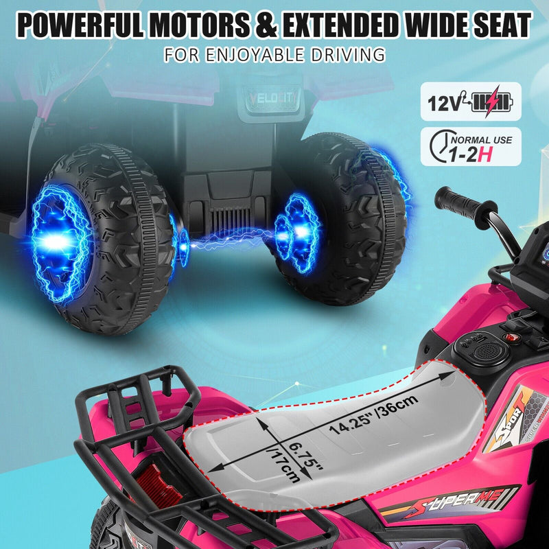 Electric 4-Wheeler ATV Quad Ride-On Car for Kids with LED Lights and MP3 Player - Perfect Gift for Boys and Girls (12V)