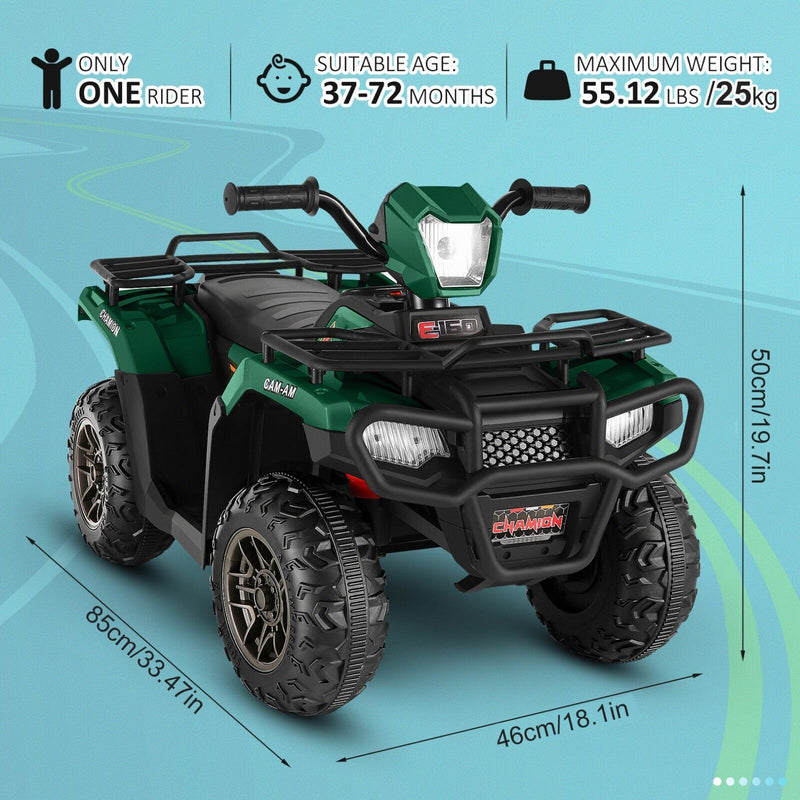 Electric 4-Wheeler ATV Quad Ride-On Car for Kids with LED Lights and MP3 Player - Perfect Gift for Boys and Girls (12V)