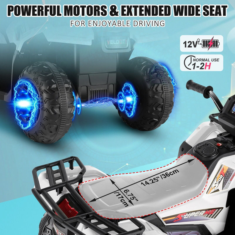 Electric 4-Wheeler ATV Quad Ride-On Car for Kids with LED Lights and MP3 Player - Perfect Gift for Boys and Girls (12V)