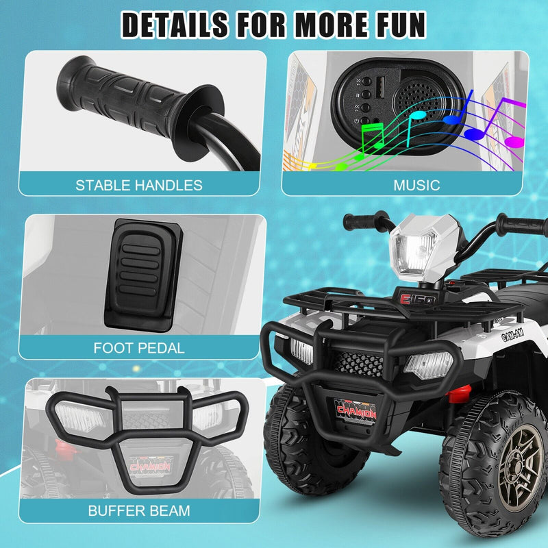 Electric 4-Wheeler ATV Quad Ride-On Car for Kids with LED Lights and MP3 Player - Perfect Gift for Boys and Girls (12V)