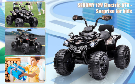 12V Electric Ride-On ATV Quad for Kids with LED Lights, Music, and USB