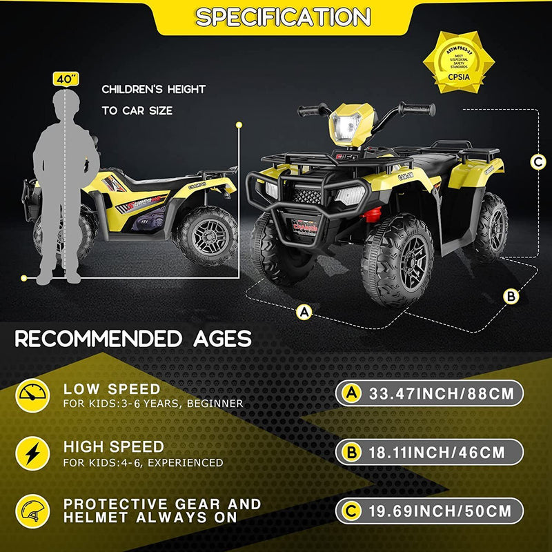 Electric Quad ATV for Kids with LED Lights and 12V Battery Power