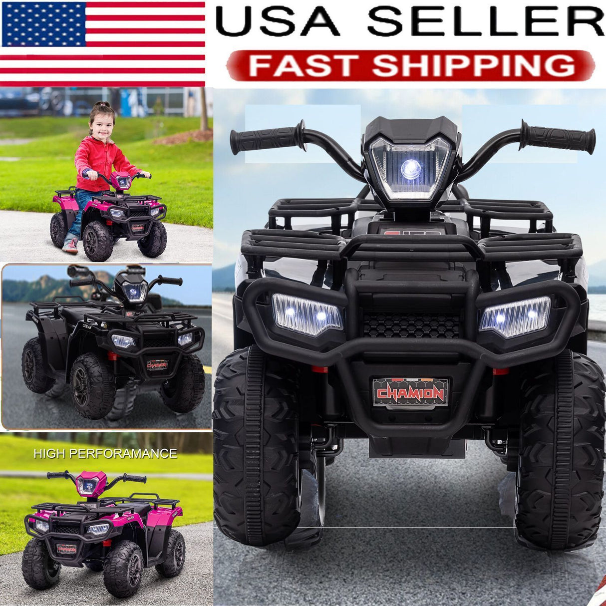 12V Kids Electric ATV Quad with LED, MP3, and USB - Fun 4-Wheeler Car Toy