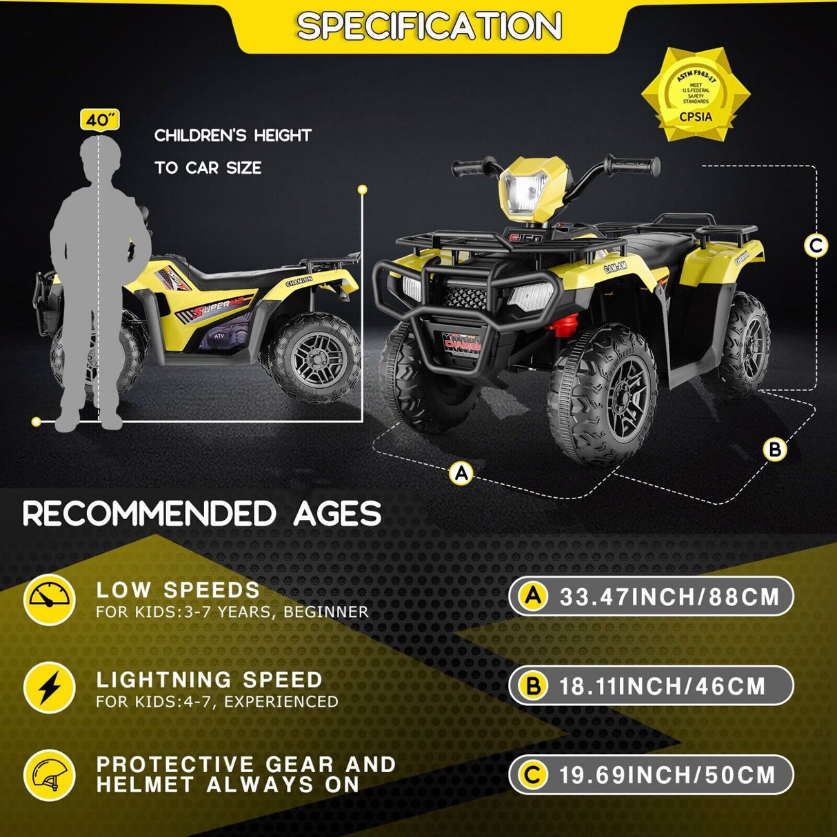 Kids Electric ATV with AUX and USB, 4-Wheeler Ride-On Car for Children - 12V
