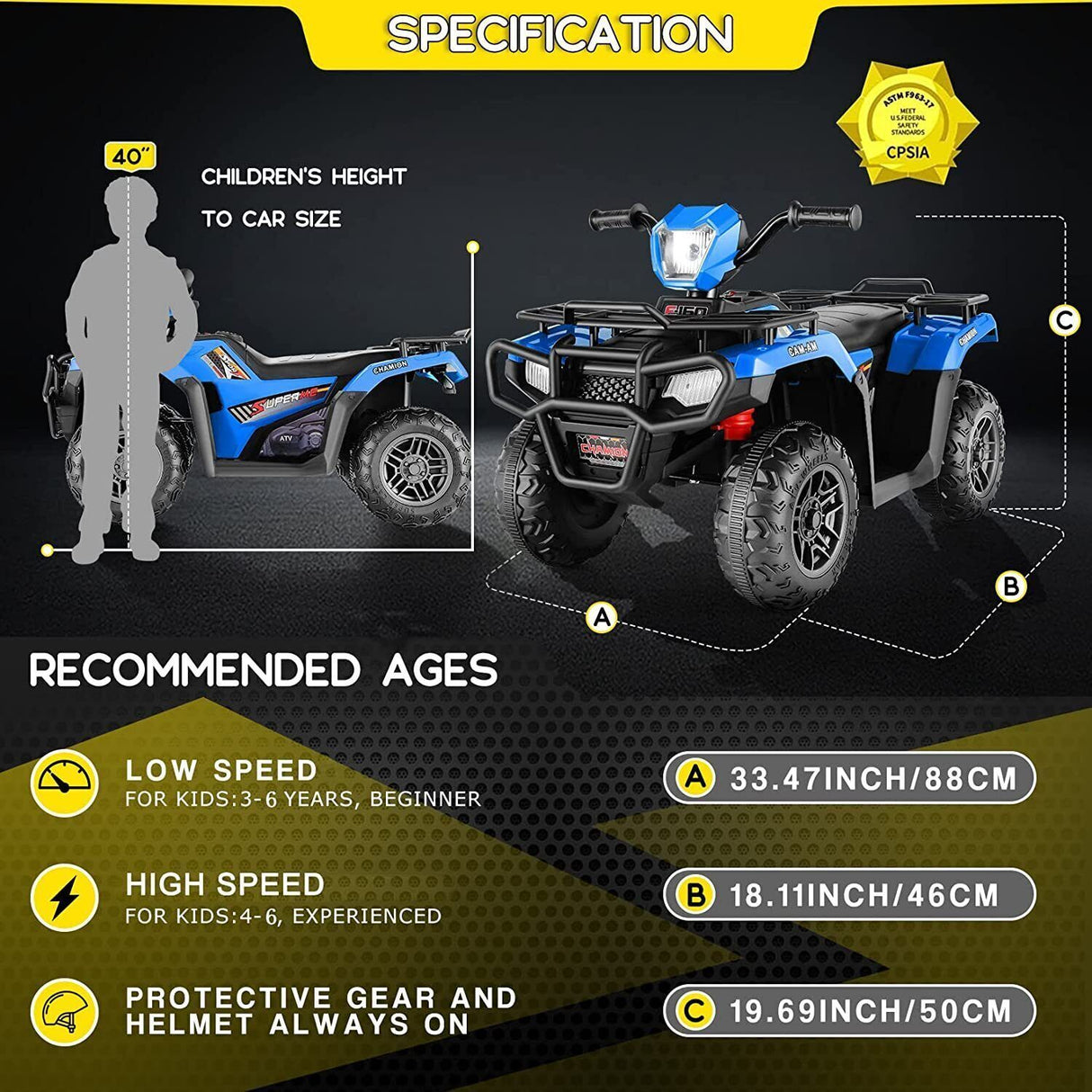 Electric 4-Wheeler Quad Car for Kids with MP3 & USB - 12V Battery Powered