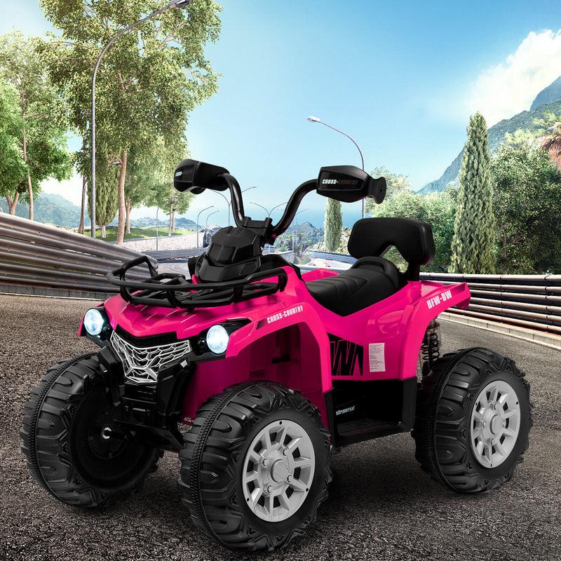 Electric 4-Wheeler Quad for Kids with 2 Speeds, Mp3 Player, and Headlights - Pink