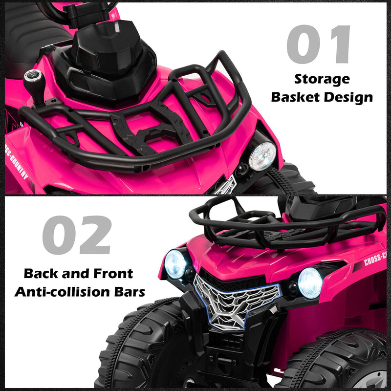 Electric 4-Wheeler Quad for Kids with 2 Speeds, Mp3 Player, and Headlights - Pink