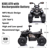 Electric 4-Wheeler Quad for Kids with MP3 and Headlights - 2 Speeds, 12V, Black