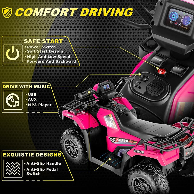 Electric 4-Wheeler Quad for Kids with MP3 and Headlights - 2 Speeds, Pink
