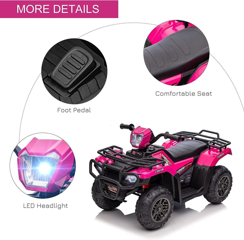 Electric 4-Wheeler Quad for Kids with MP3 and Headlights - 2 Speeds, Pink