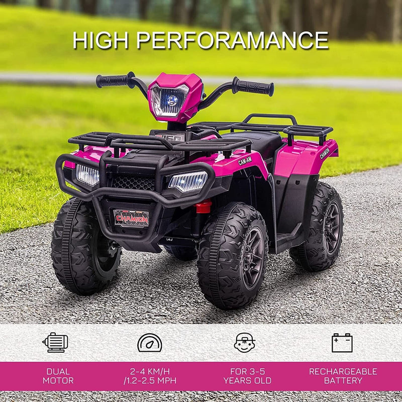 Electric 4-Wheeler Quad for Kids with MP3 and Headlights - 2 Speeds, Pink
